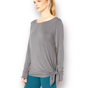 PrAna Dark Gray Olsen Long Sleeve Open Back Side Tie Top Size M Boat Neck Gym